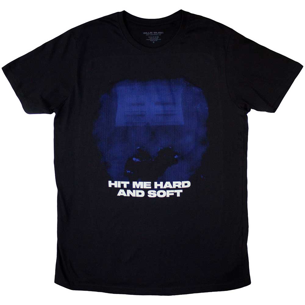 Blue lines graphic on a small, unisex Billie Eilish t-shirt.