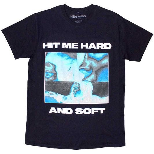 Black unisex t-shirt with Billie Eilish's "Hit Me Hard And Soft" album imagery.
