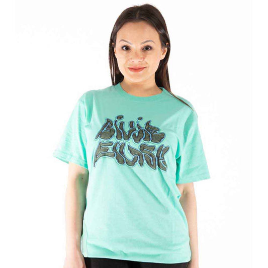 Black unisex t-shirt featuring a neon-colored Billie Eilish logo printed on the back.
