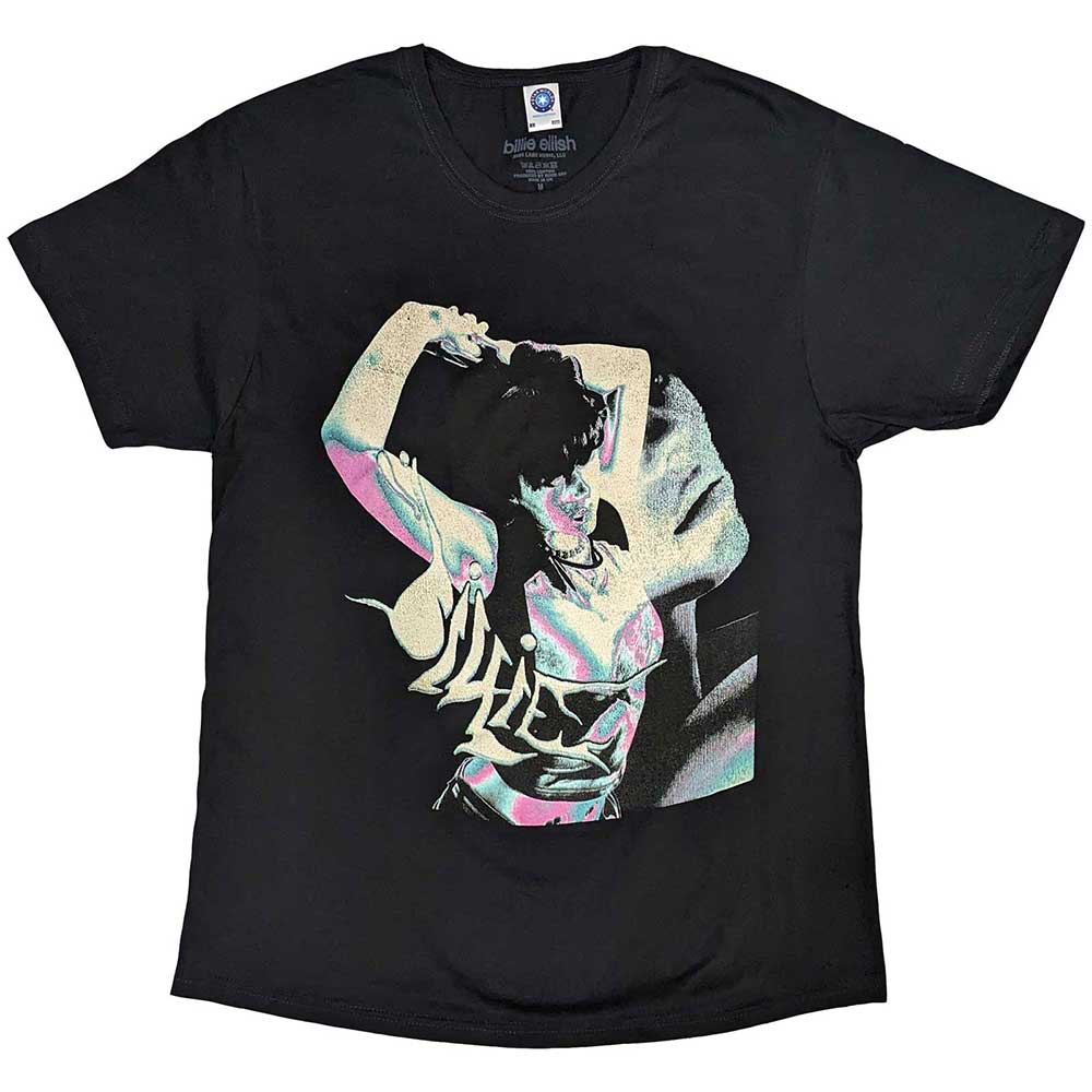Black t-shirt featuring a portrait of Billie Eilish, size XX-Large.