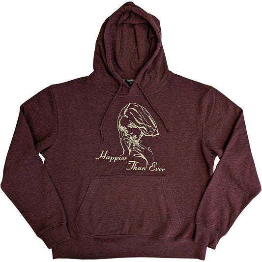Dark gray pullover hoodie featuring Billie Eilish's "Happier Than Ever" album design.