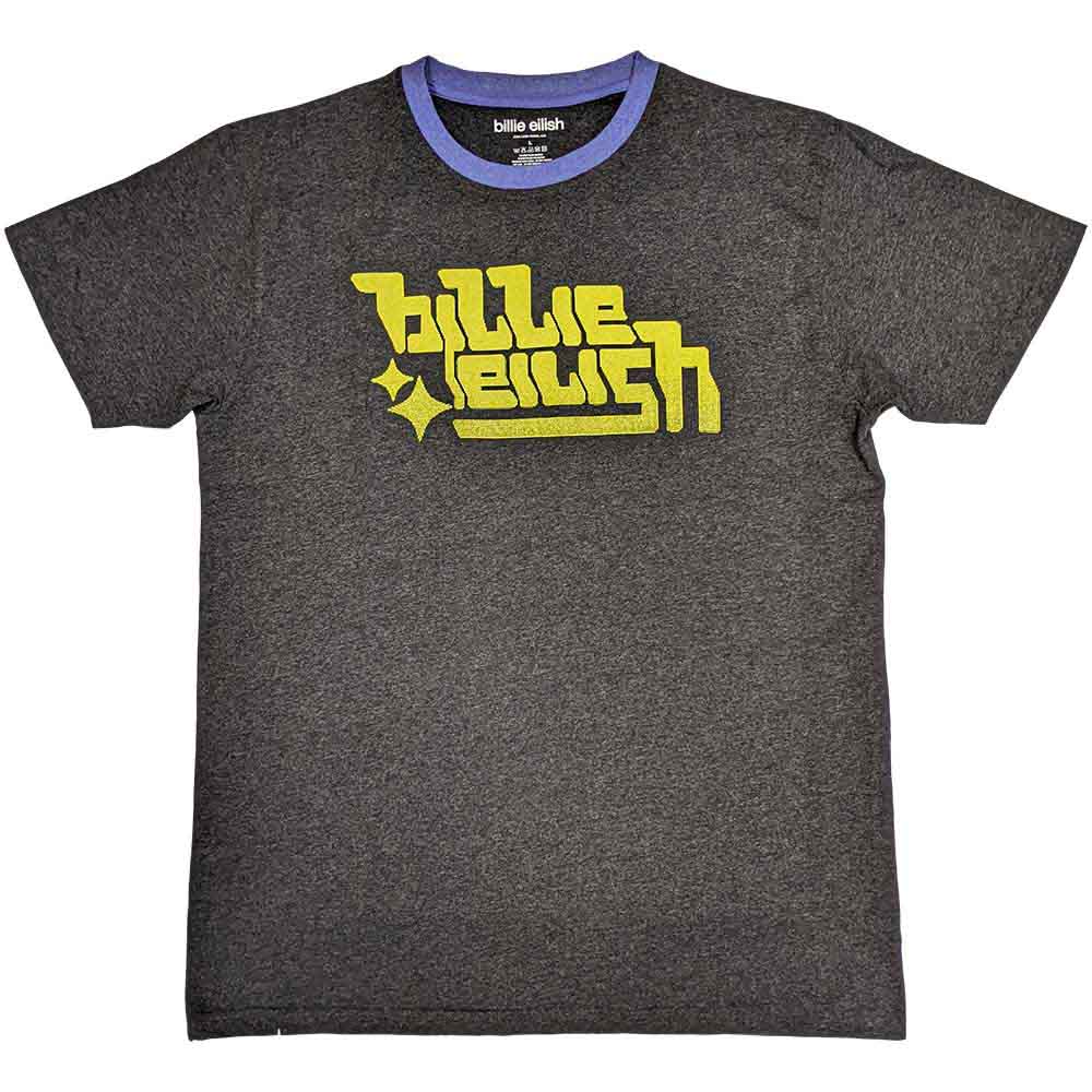 Neon green ringer t-shirt with Billie Eilish logo, size medium.