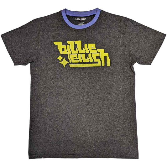 Neon green ringer t-shirt with Billie Eilish logo, size medium.