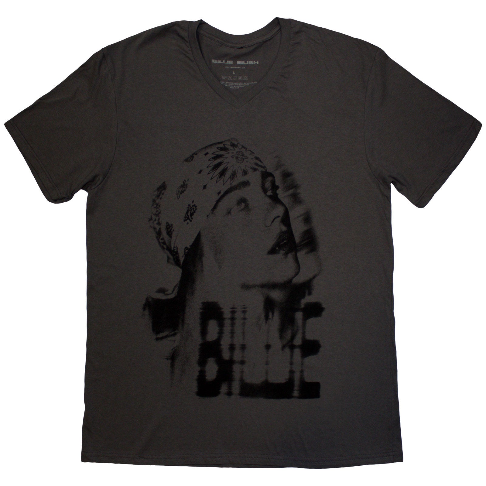 Small unisex t-shirt featuring a tonal bandana-covered Billie Eilish photograph.