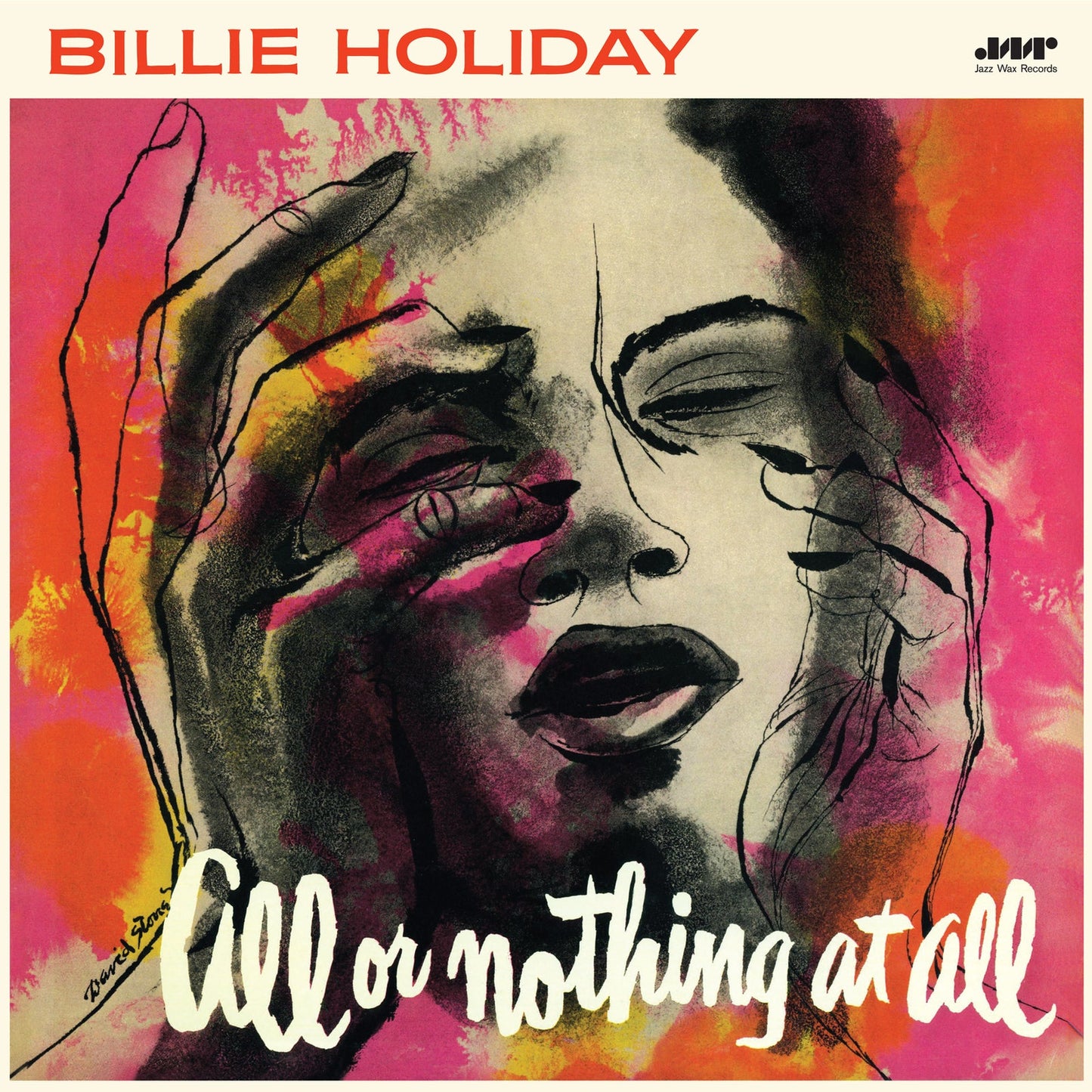 Album cover featuring an expressive charcoal drawing of Billie Holiday against a colorful background.