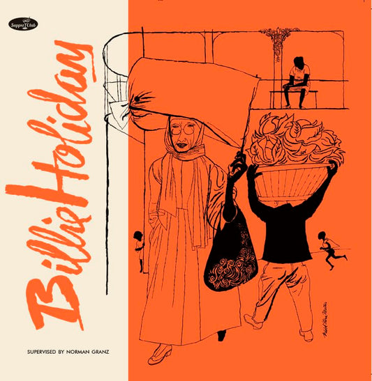 Vinyl cover featuring an orange and cream illustration of people carrying baskets and bags.