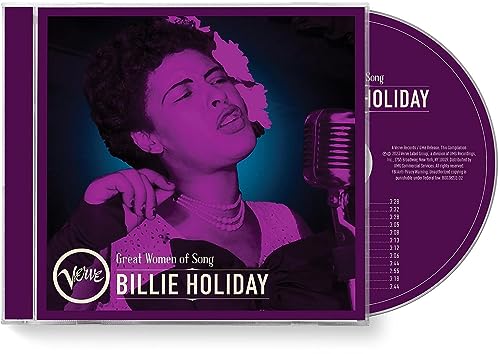 CD case featuring a purple-toned portrait of Billie Holiday with a microphone.
