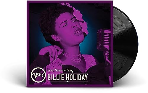 Billie Holiday vinyl record cover with a purple-toned portrait.