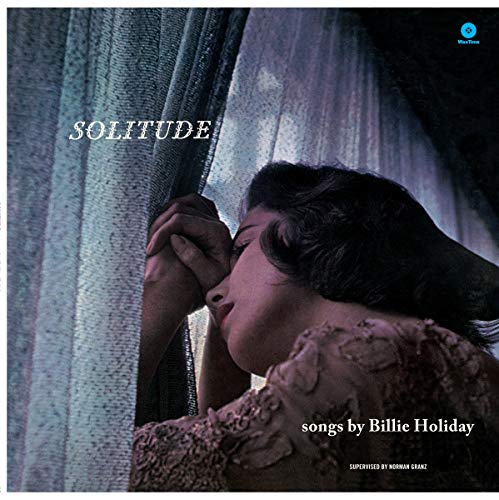 Billie Holiday album cover, “Solitude”, showing a portrait in grayscale.
