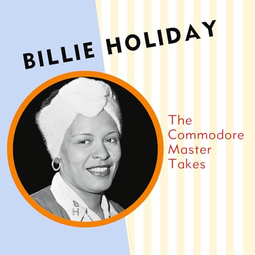Black and white portrait of Billie Holiday in an orange circle.