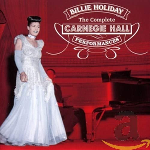 Billie Holiday portrait on CD cover for Carnegie Hall performances.