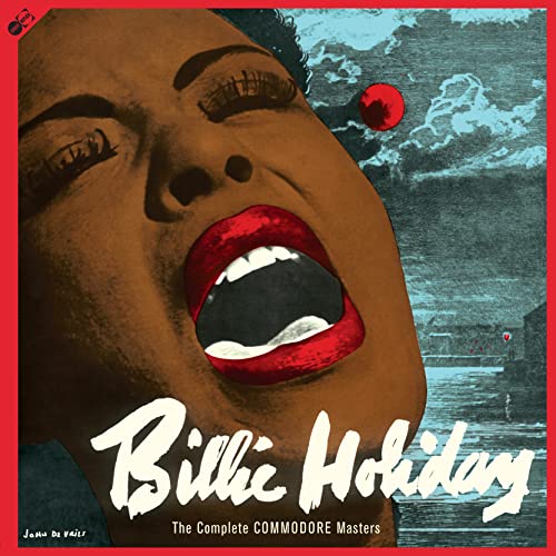 Album cover art showing a close-up portrait of Billie Holiday singing with red lips.