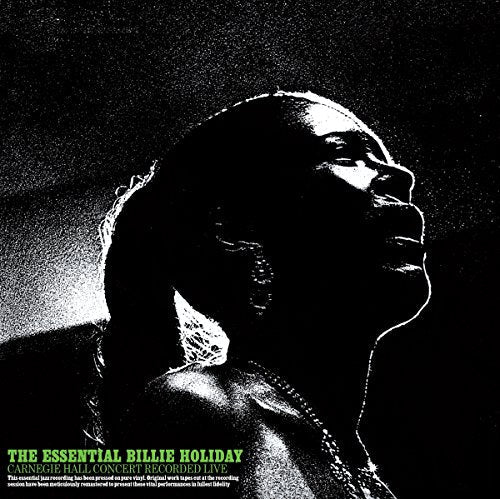 Black and white album cover featuring a profile of Billie Holiday.