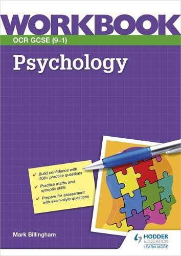 Purple workbook cover with “Psychology” text, a pen, and puzzle pieces.