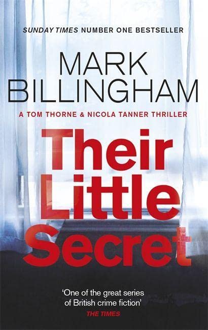 Book cover for Their Little Secret by Mark Billingham featuring white curtains against dark background.