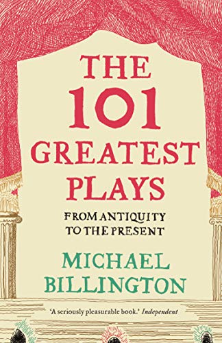 Book cover titled The 101 Greatest Plays by Michael Billington featuring red stage curtains.