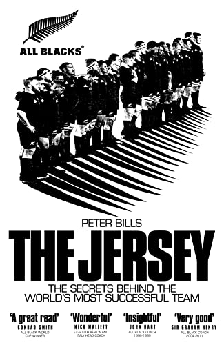 Book cover for “The Jersey” about the New Zealand All Blacks rugby team.