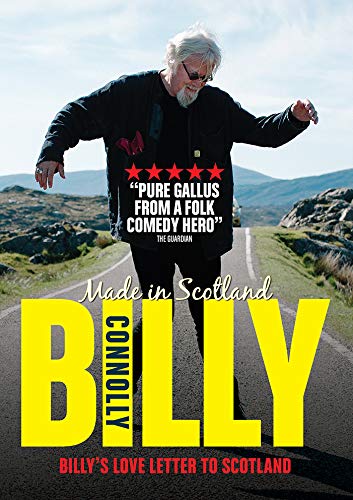 Billy Connolly on a road with Scottish hills, DVD cover art.