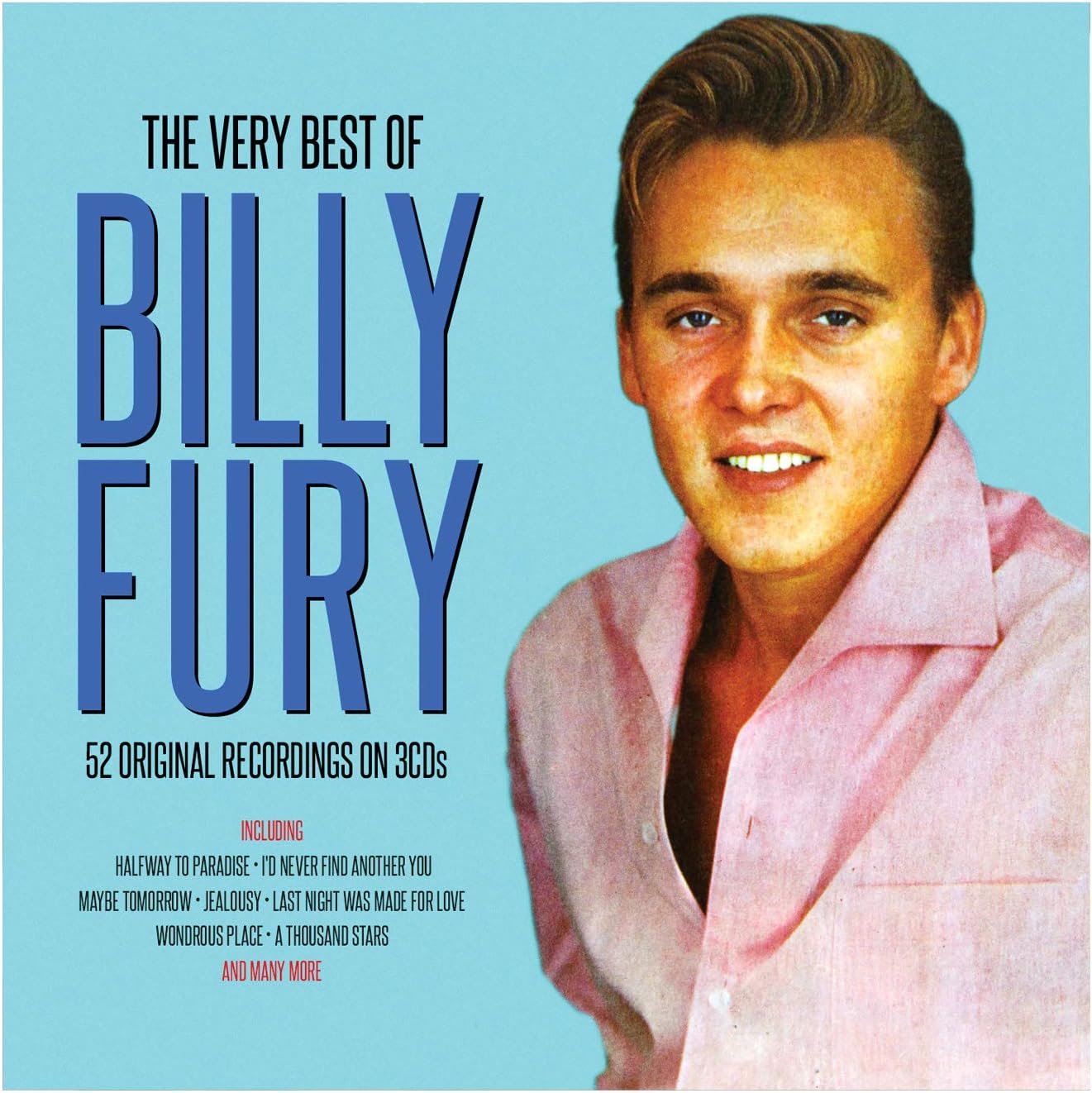Album cover for Billy Fury’s “The Very Best Of” 3CD set, featuring his portrait.