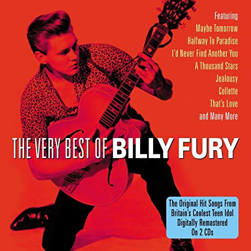CD cover of Billy Fury playing guitar, red background, song list visible.
