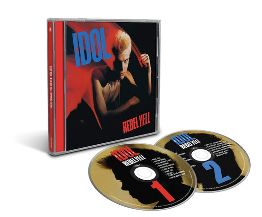 Billy Idol’s “Rebel Yell” CD with red cover and artist portrait.