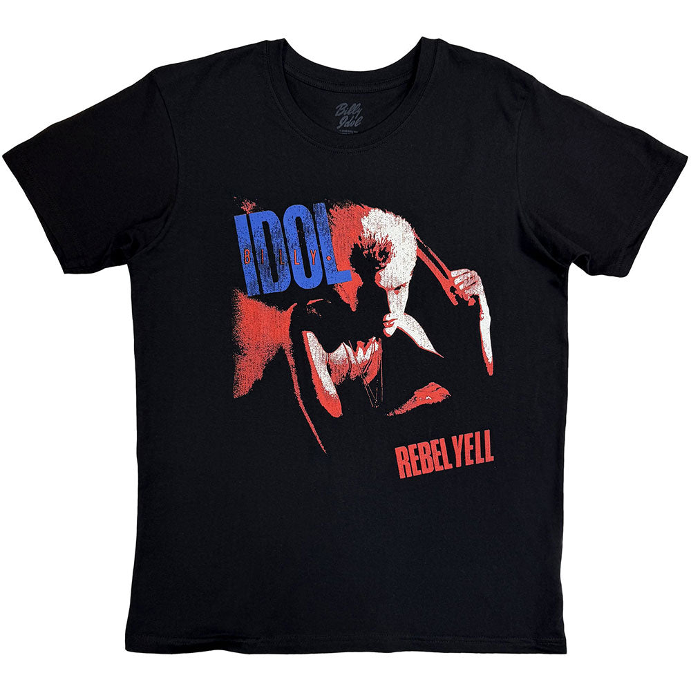 Black t-shirt with a graphic of Billy Idol and "Rebel Yell" text.