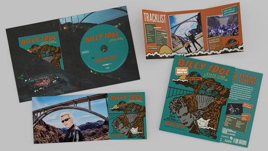 Billy Idol State Line Blu-ray case, disc, and insert featuring Hoover Dam concert artwork.