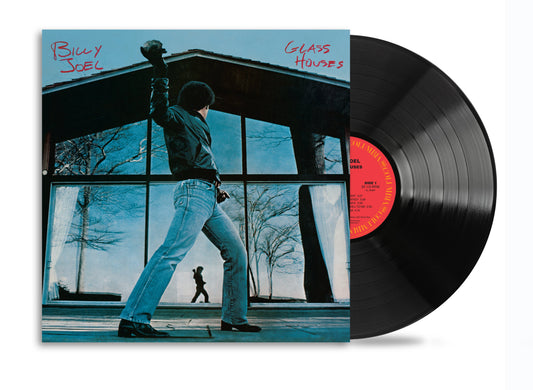 Billy Joel Glass Houses vinyl record album cover and black vinyl disc.