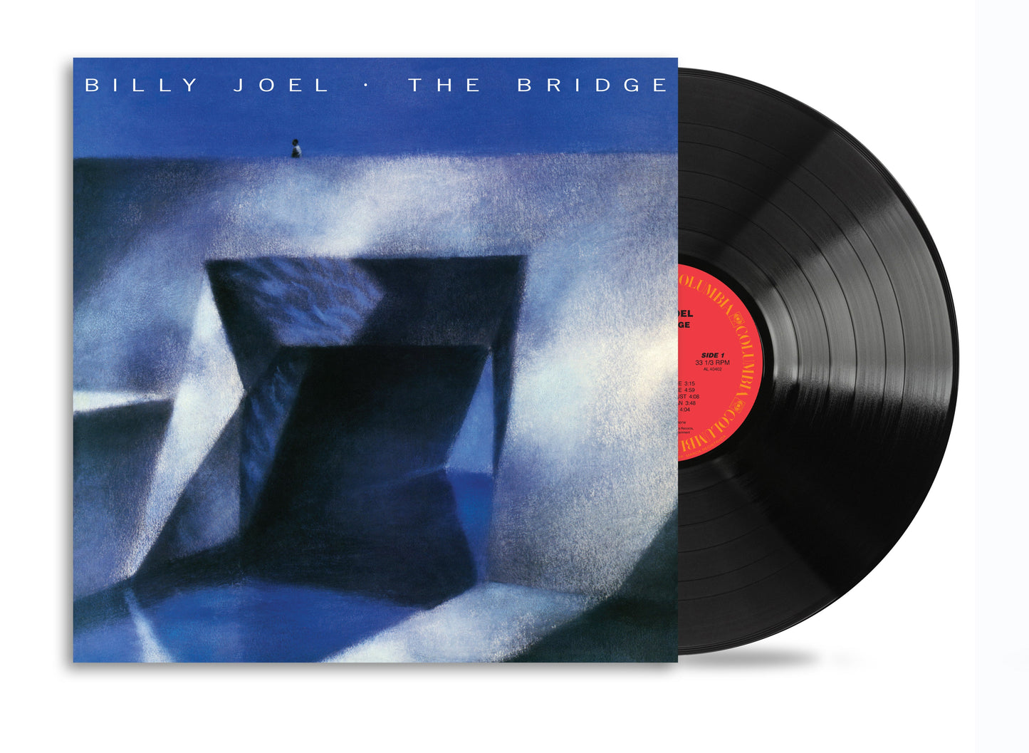 Billy Joel’s “The Bridge” vinyl record with a blurred cover image.