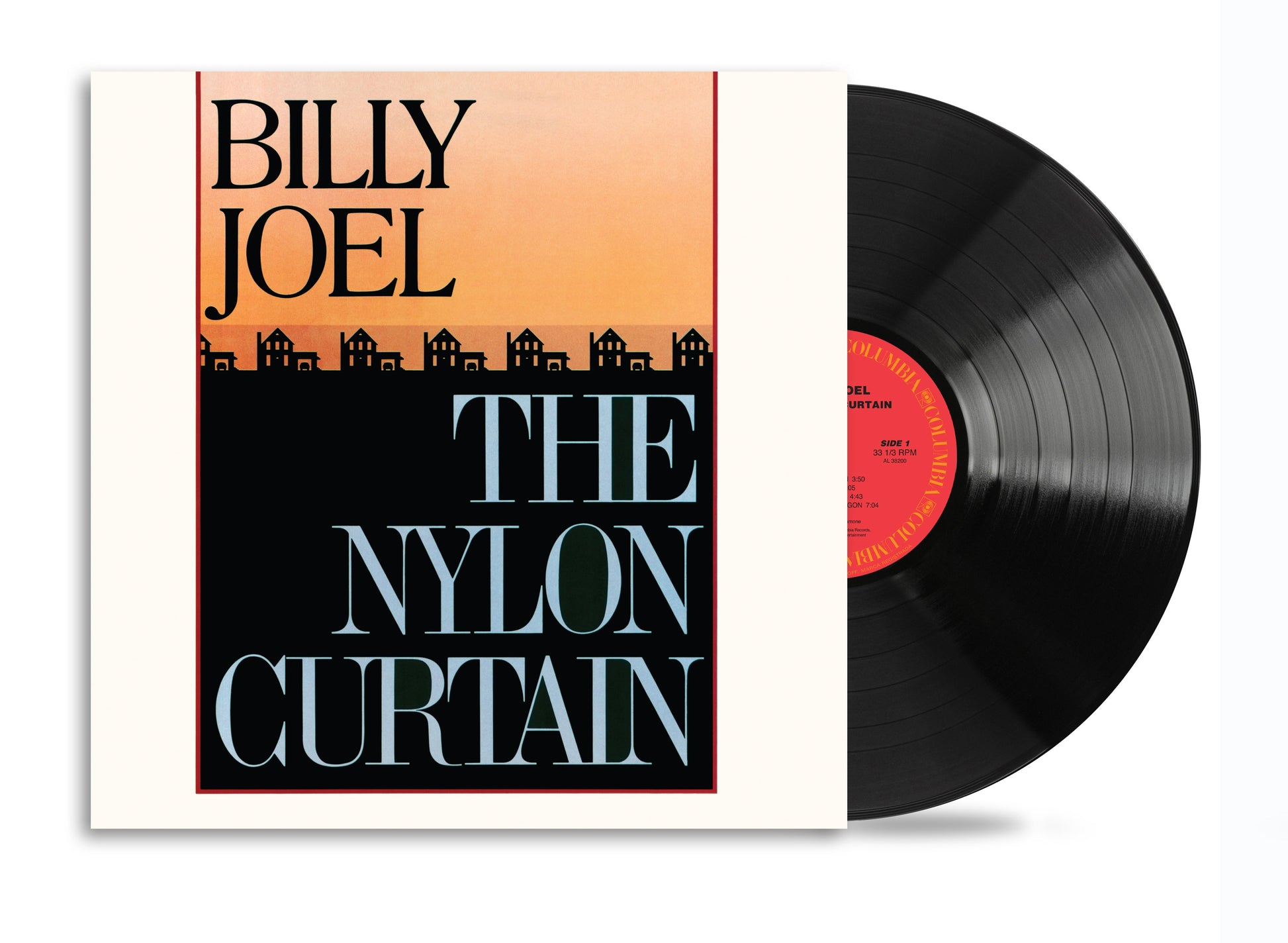Billy Joel’s “The Nylon Curtain” vinyl record with orange and black cover.
