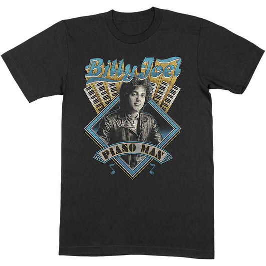 Black t-shirt featuring Billy Joel’s “Piano Man” artwork, size X-Large.