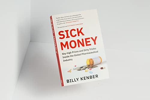 Book cover: “Sick Money” with pills and money imagery.