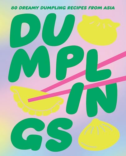 Book cover with green “Dumplings” text, illustrated dumplings, and pink chopsticks.