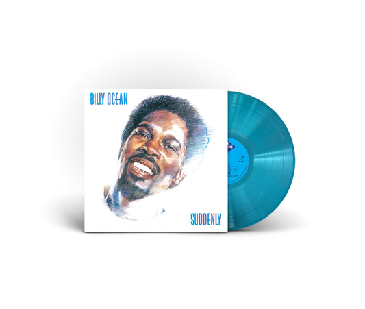 Billy Ocean’s “Suddenly” vinyl record with portrait cover and blue disc.