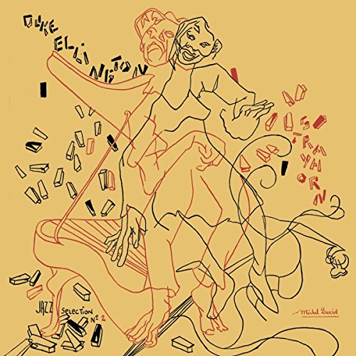 Stylized illustration of musicians playing jazz, album cover for Billy Strayhorn Trio.