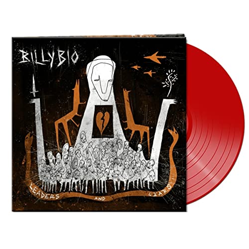 Billybio album cover with red vinyl record, abstract figures and text.