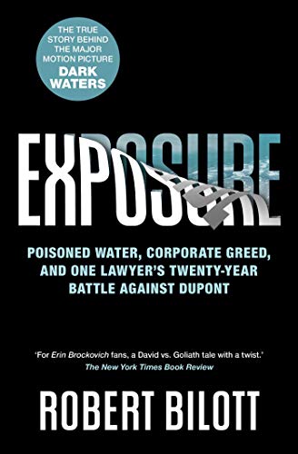 Book cover for Exposure by Robert Bilott featuring water imagery and black background.