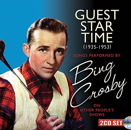 Bing Crosby wearing a plaid shirt and sweater vest, holding a golf club.