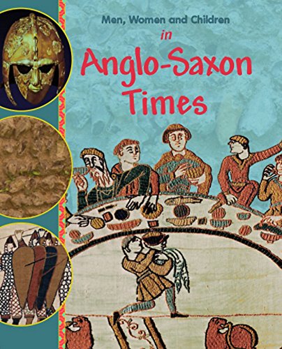Book cover depicting Anglo-Saxon life, including a helmet and feast scene.