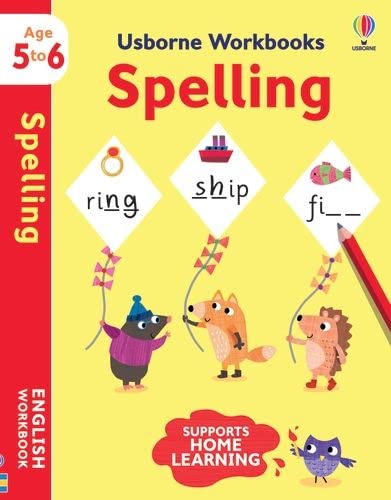 Usborne Workbooks Spelling for ages 5-6, with illustrated cover.