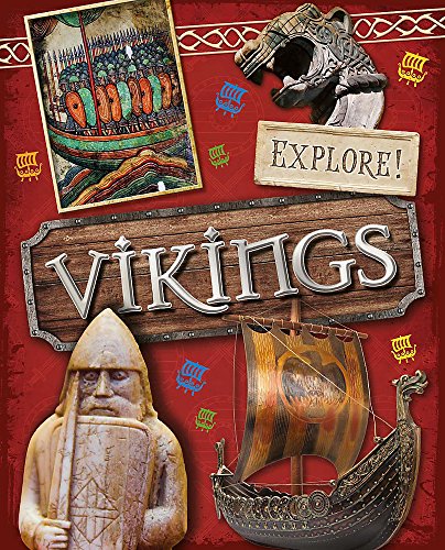 Vikings book cover with ship, warrior, and carved dragon prow details.