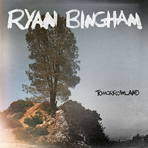 "Album cover featuring a tree on a rocky hill with foggy background."