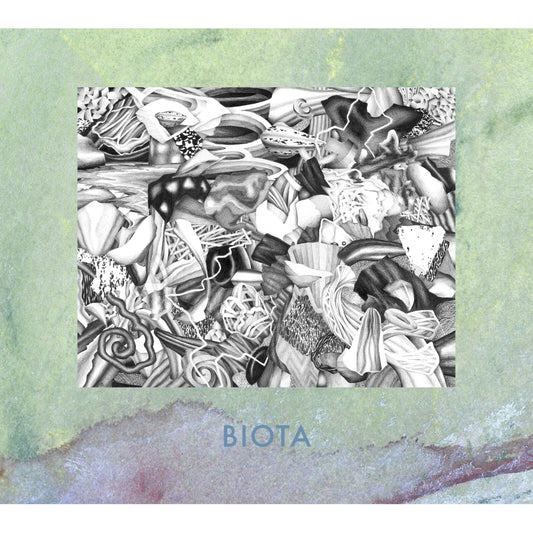 CD cover with detailed black and white pencil drawing of organic shapes.
