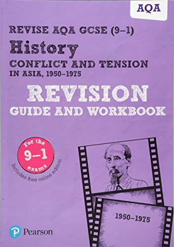Purple textbook cover with film strips and text "REVISE AQA GCSE History REVISION GUIDE AND WORKBOOK".