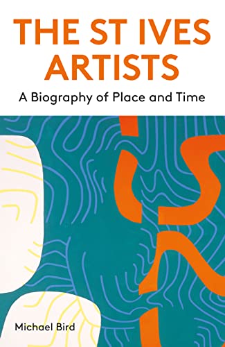 Book cover with orange text on white background above an abstract teal patterned illustration.