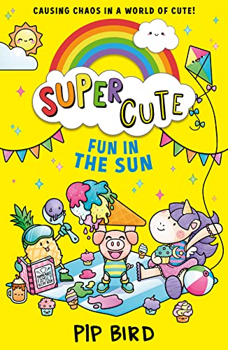 Bright yellow book cover with cartoon animals enjoying summer treats.