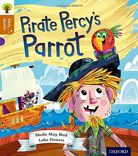 Book cover: pirate boy, parrot, and ship illustration, “Pirate Percy’s Parrot.”