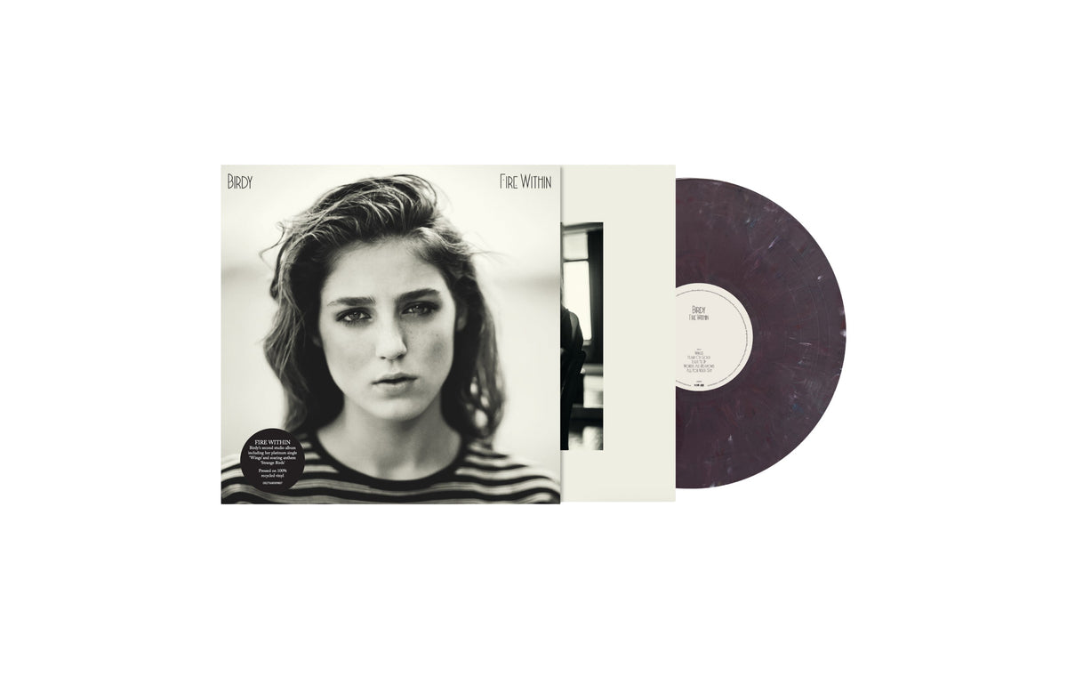 Birdy's "Fire Within" vinyl record with album cover and dark purple disc.