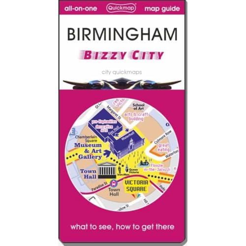 Folded Birmingham city map guide with landmarks and street layout shown.