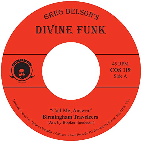Red vinyl record label with black text: "Birmingham Traveleers - Call Me, Answer.